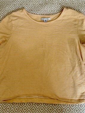 American Eagle Yellow Gingham Short Sleeve Top cropped